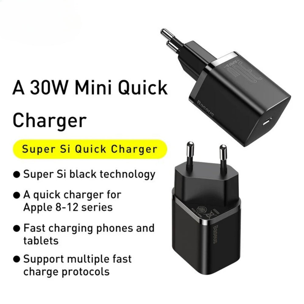 30W USB-C PD3.0 Fast Charger EU Plug for iPhone 15 14 Samsung S24 Xiaomi 14pro Hui Mate60