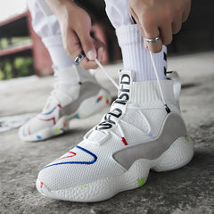 Men Breathable Flying Woven Socks Sneakers High Top Running Shoes Casual Walking Shoes