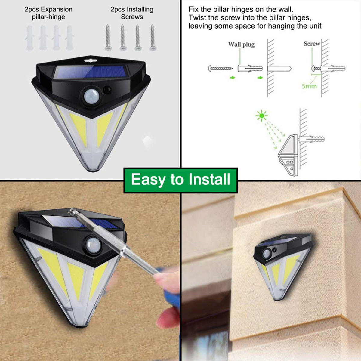 84LED COB Solar Light PIR Motion Wall Light Home Garden Outdoor Lamp