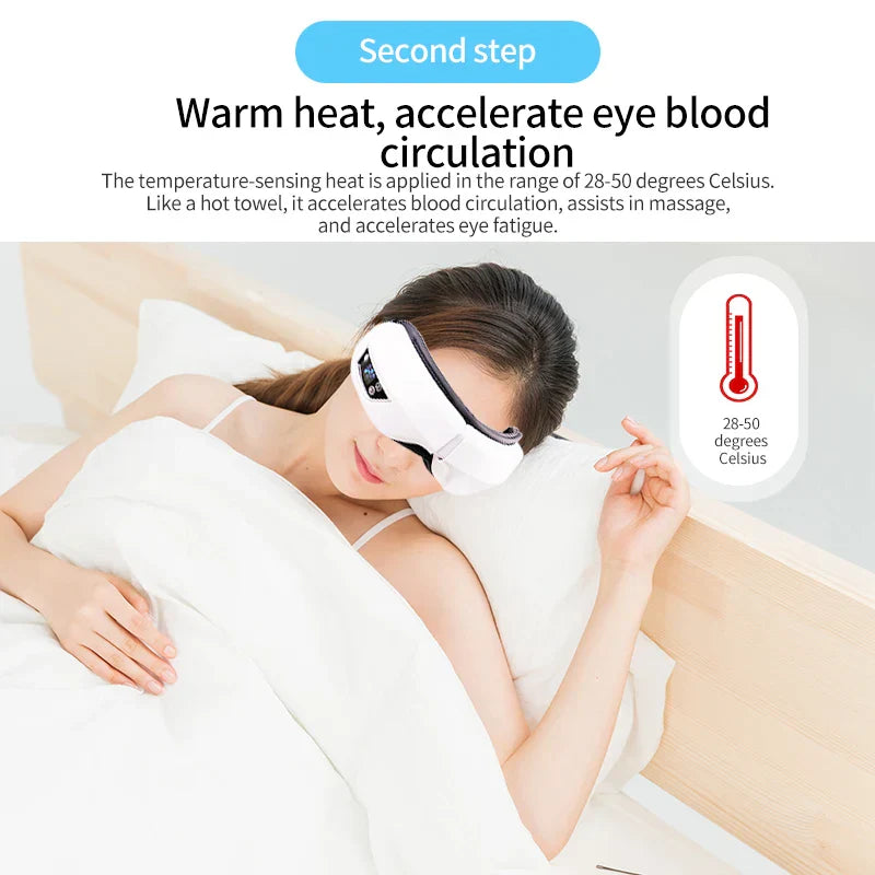 Foldable Eye Massager with Heat, Vibration, Airbag Pressure, Bluetooth Music - Relieves Fatigue