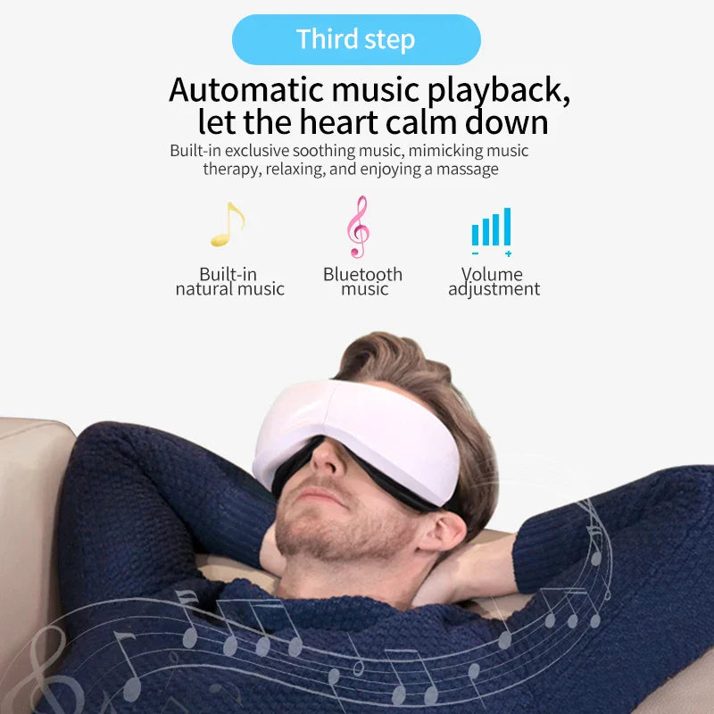 Foldable Eye Massager with Heat, Vibration, Airbag Pressure, Bluetooth Music - Relieves Fatigue