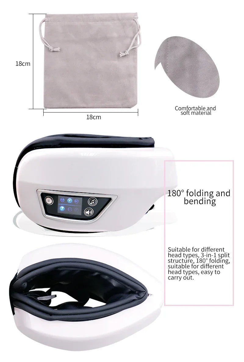 Foldable Eye Massager with Heat, Vibration, Airbag Pressure, Bluetooth Music - Relieves Fatigue