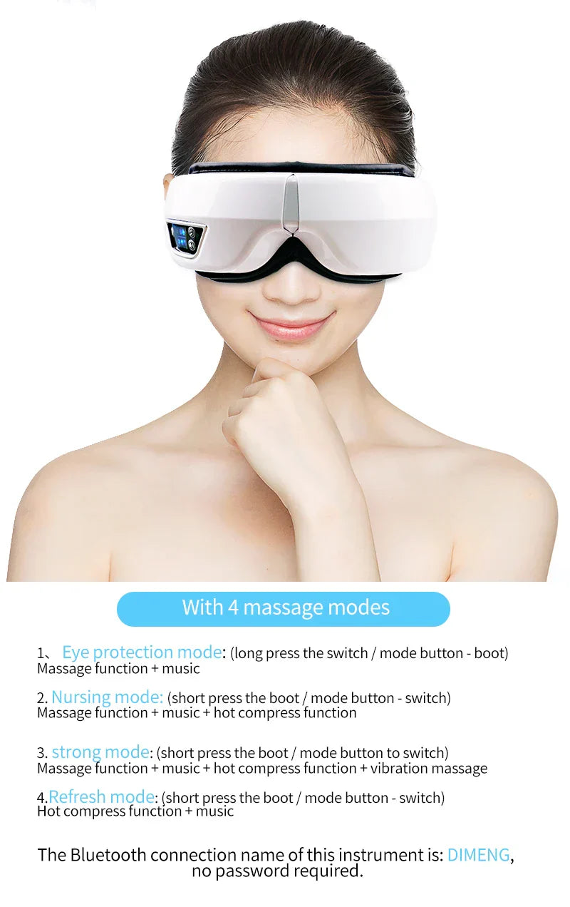 Foldable Eye Massager with Heat, Vibration, Airbag Pressure, Bluetooth Music - Relieves Fatigue