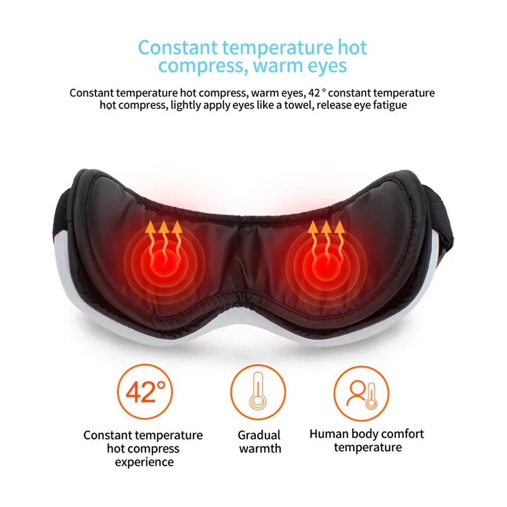 Foldable Eye Massager with Heat, Vibration, Airbag Pressure, Bluetooth Music - Relieves Fatigue