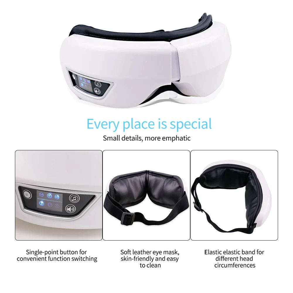 Foldable Eye Massager with Heat, Vibration, Airbag Pressure, Bluetooth Music - Relieves Fatigue