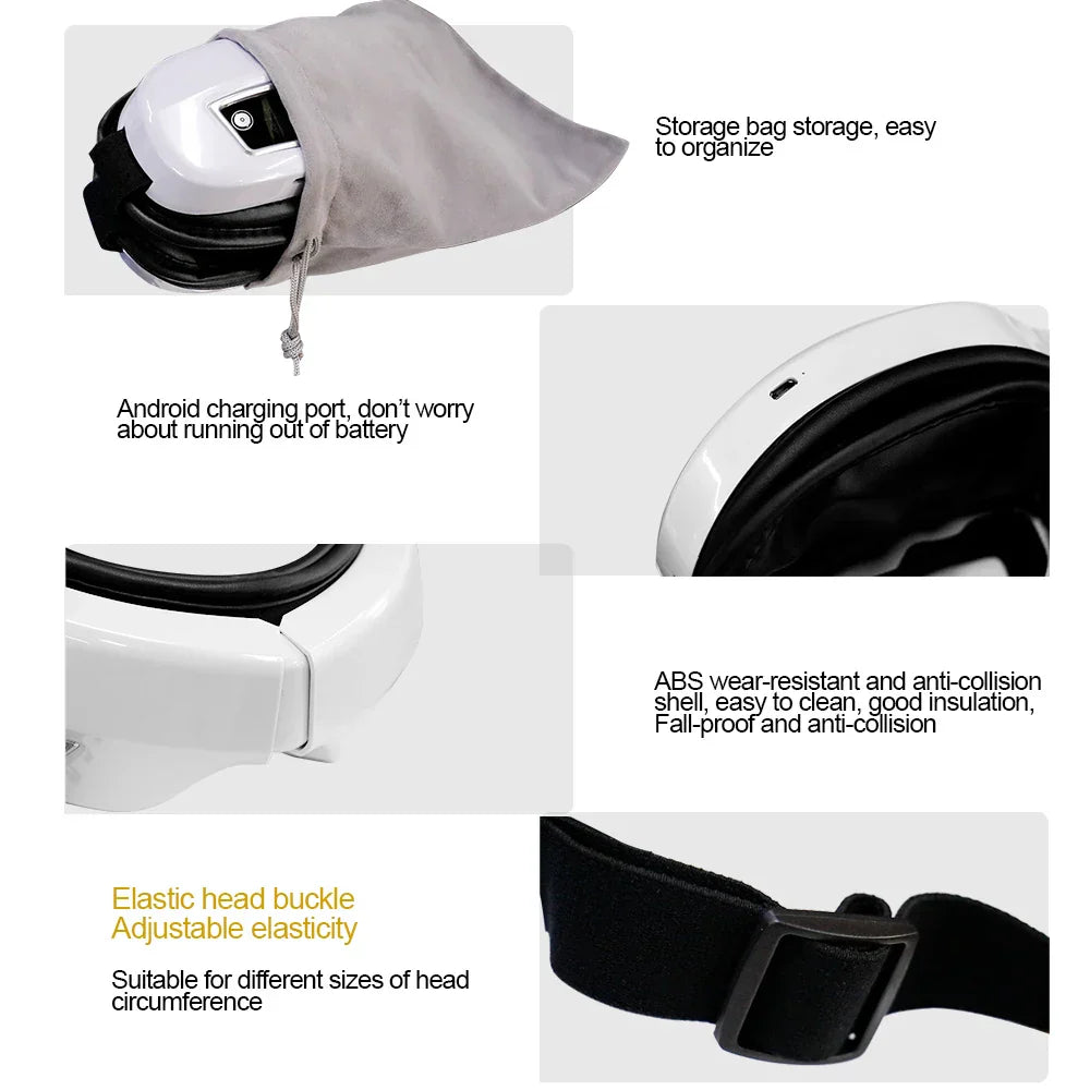 Foldable Eye Massager with Heat, Vibration, Airbag Pressure, Bluetooth Music - Relieves Fatigue