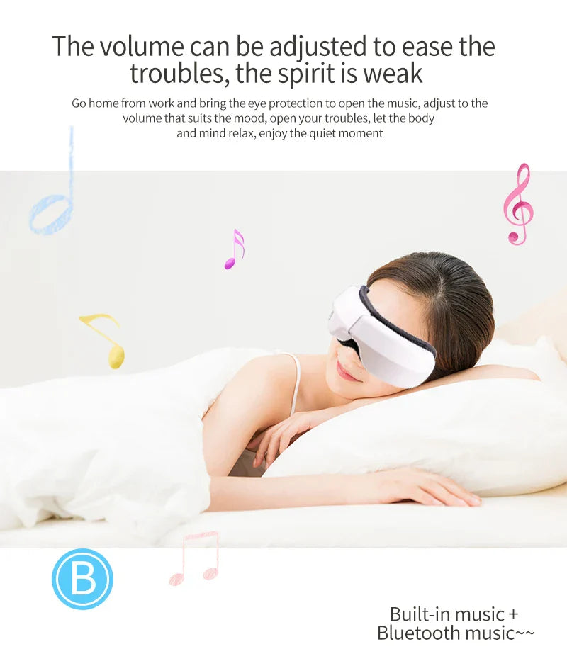 Foldable Eye Massager with Heat, Vibration, Airbag Pressure, Bluetooth Music - Relieves Fatigue