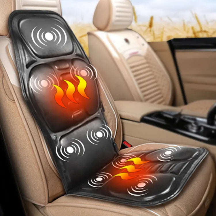 Heated Electric Back Massager Chair Cushion with Vibrator for Car, Home, Office - Neck & Lumbar Pain Relief