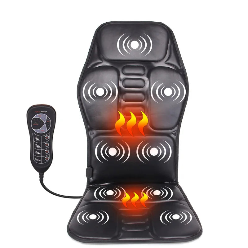 Heated Electric Back Massager Chair Cushion with Vibrator for Car, Home, Office - Neck & Lumbar Pain Relief