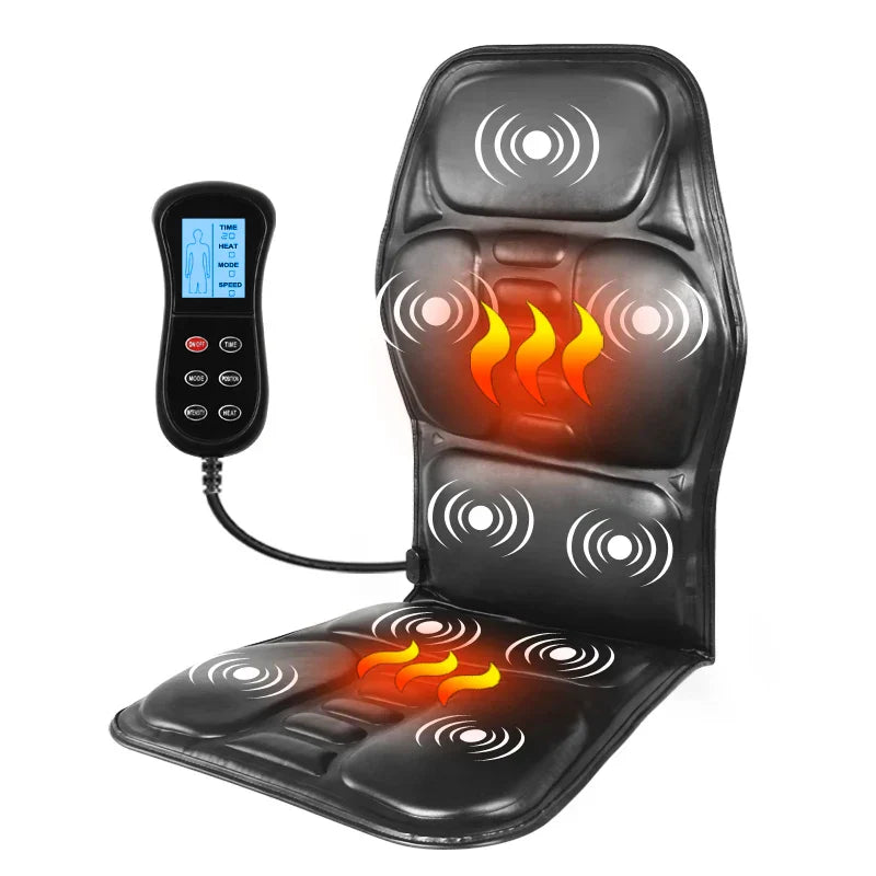 Heated Electric Back Massager Chair Cushion with Vibrator for Car, Home, Office - Neck & Lumbar Pain Relief