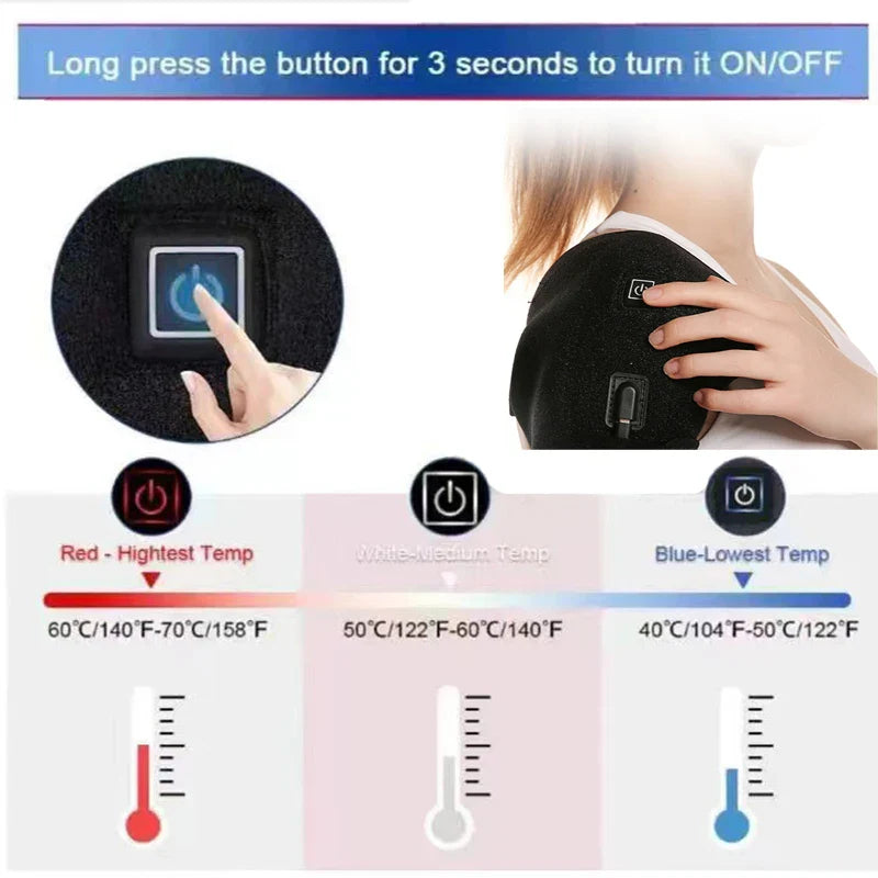 Heating Shoulder Support Belt, 3 Temperature Levels, Dual-Sided, for Body Relaxation