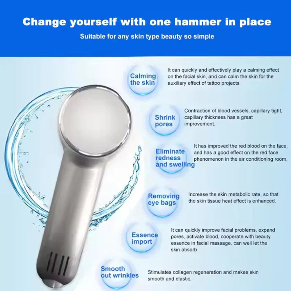 Hot Cold Hammer Facial Massager, Skin Tightening, Rejuvenation, Anti-Aging, Moisturizing Beauty Device