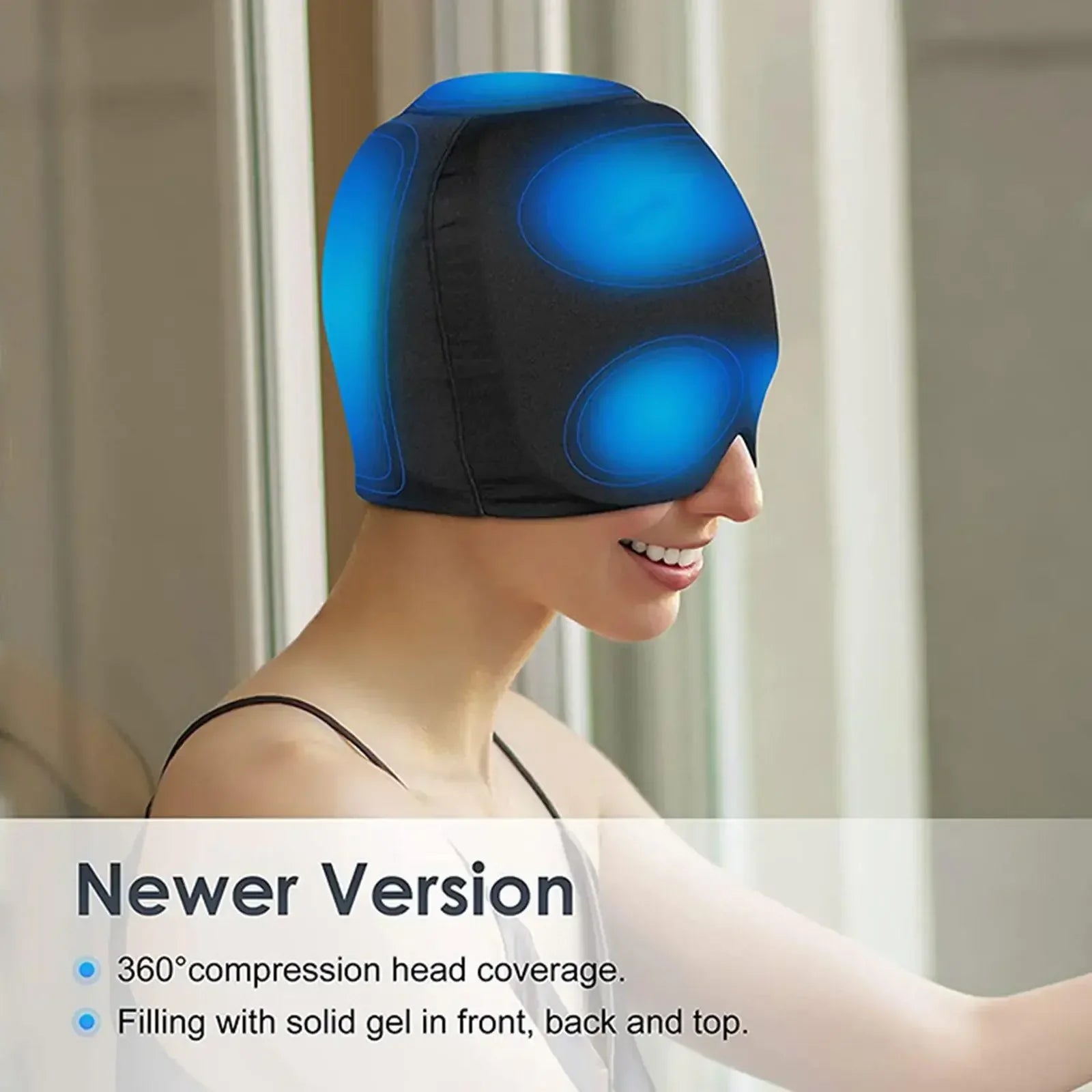 Migraine Relief Hat - Gel Ice Cap for Headache, Hot & Cold Therapy, Pain Relief, Includes Eye Mask