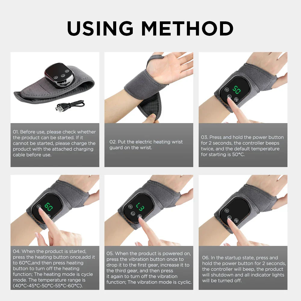 Rechargeable Electric Heating Wrist Guard with 5-Level Hot Compress, Massage Brace for Ankle, Hand, and Foot