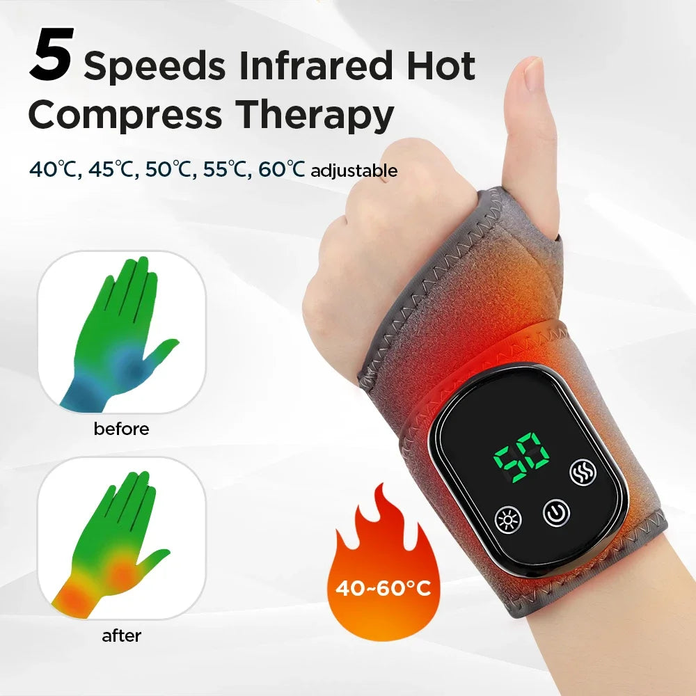 Rechargeable Electric Heating Wrist Guard with 5-Level Hot Compress, Massage Brace for Ankle, Hand, and Foot