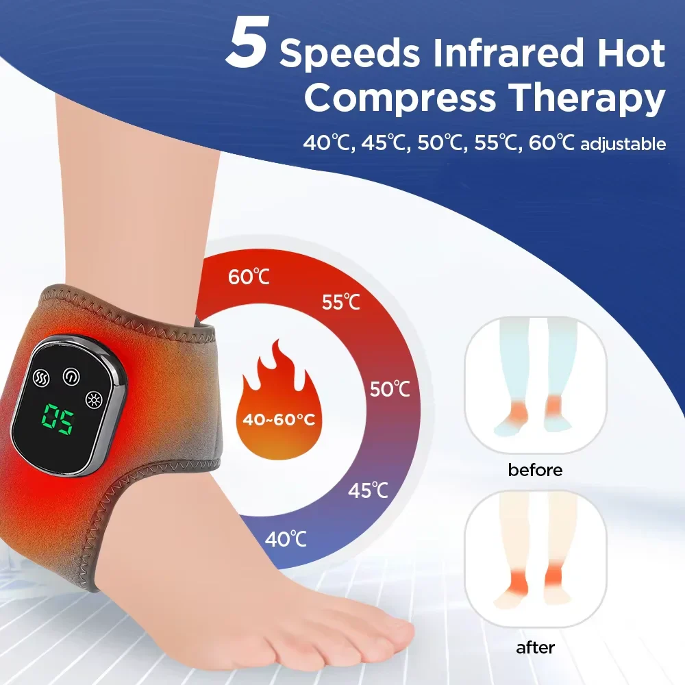 Rechargeable Electric Heating Wrist Guard with 5-Level Hot Compress, Massage Brace for Ankle, Hand, and Foot