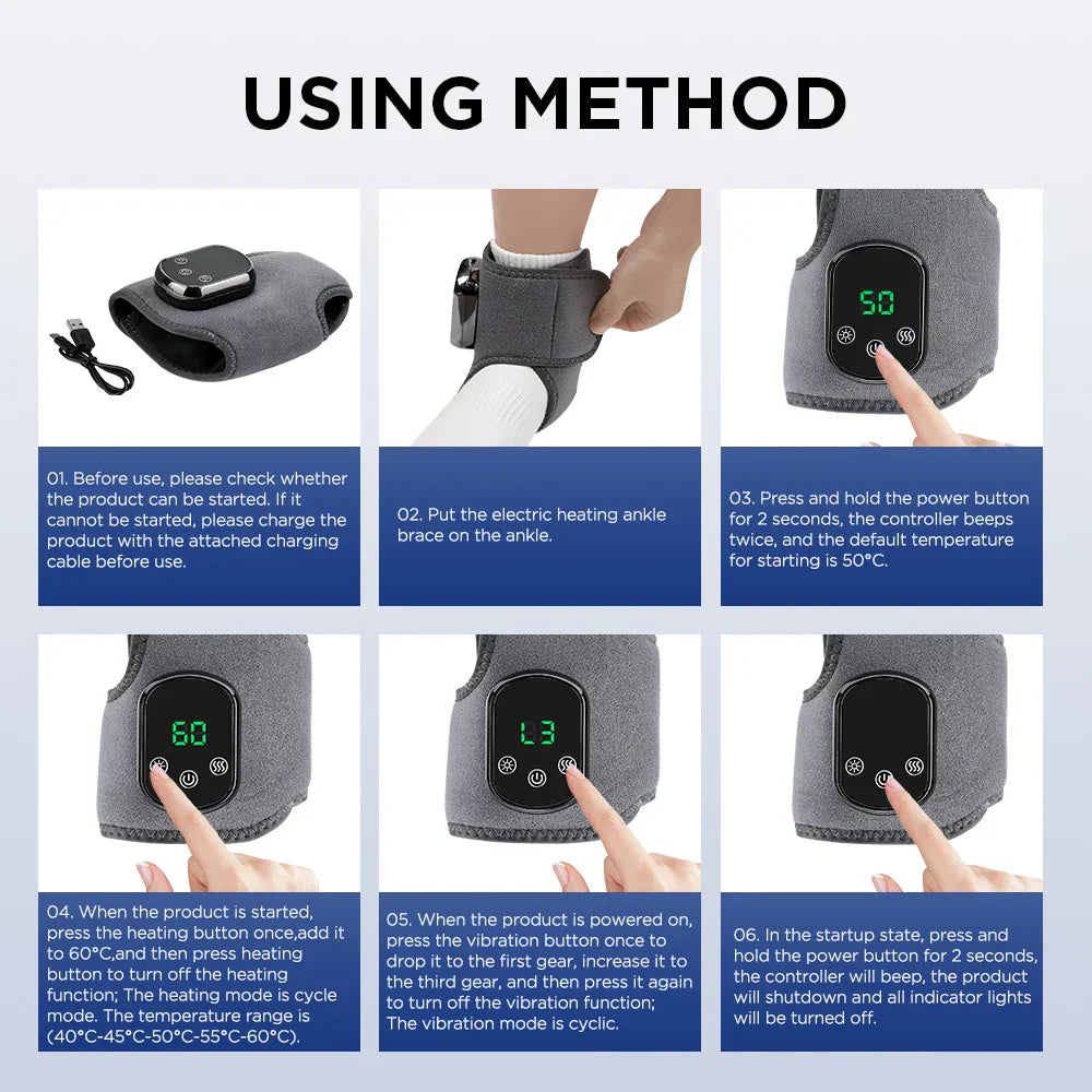 Rechargeable Electric Heating Wrist Guard with 5-Level Hot Compress, Massage Brace for Ankle, Hand, and Foot