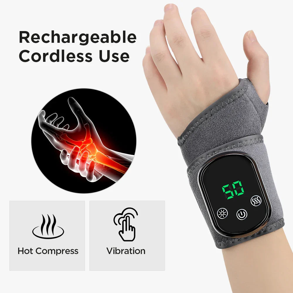 Rechargeable Electric Heating Wrist Guard with 5-Level Hot Compress, Massage Brace for Ankle, Hand, and Foot