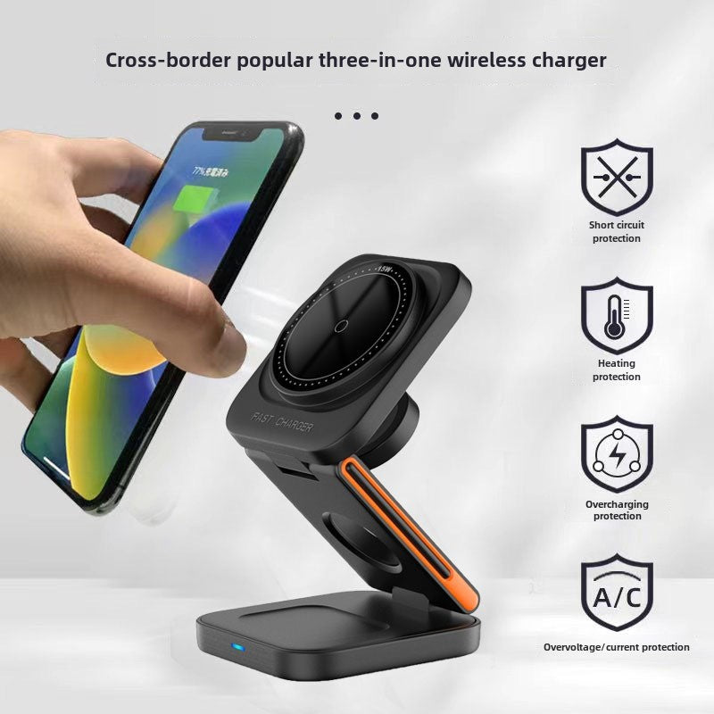 30W 3-in-1 Foldable Magnetic Wireless Charger for iPhone 15/14/13, AirPods, Apple Watch