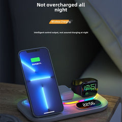 15W 4-in-1 Wireless Charger with Clock & RGB Lights for iPhone, Samsung, AirPods, Apple Watch