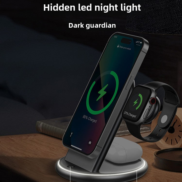 15W Magnetic Wireless Charger Stand: Fast Charging for iPhone 15/14/13, Samsung S24, AirPods, Apple Watch, Night Light