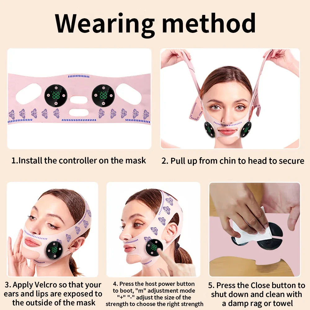 USB Rechargeable EMS Facial Slimming Strap, Face Lift, Cheek Lifter, Reduce Double Chin, Head Massage