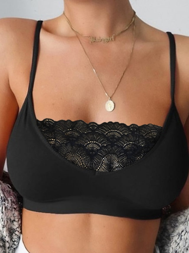 Women's Wireless Bras Sports Bras Fixed Straps 3,4 Cup Deep U Breathable Lace Pure Color Pull-On Closure Date Casual Daily Cotton Sexy