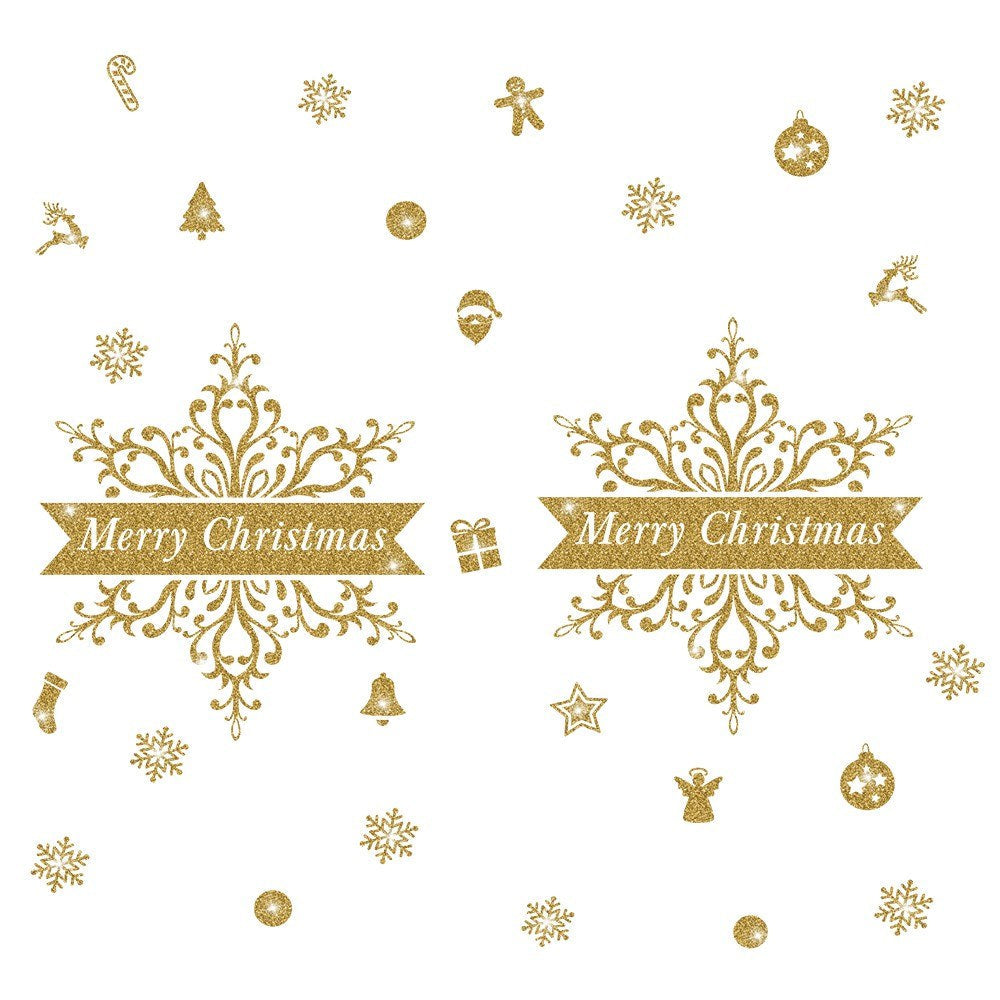 Winter Christmas Day Gold Glittering Wall StickerWindow Glass Door Removable Sticker,Home DIY Decoration