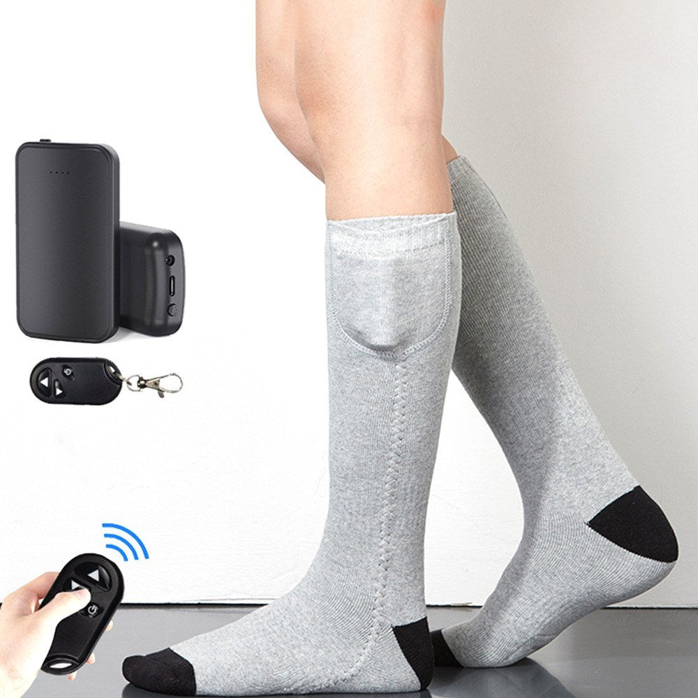 1 Pair Remote Control Heated Socks Electric Socks Rechargeable Warm Heating Socks with 4000mAh Power Bank