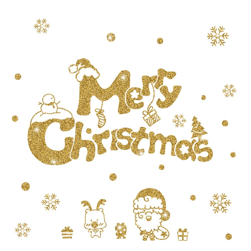 Winter Christmas Day Gold Glittering Wall StickerWindow Glass Door Removable Sticker,Home DIY Decoration