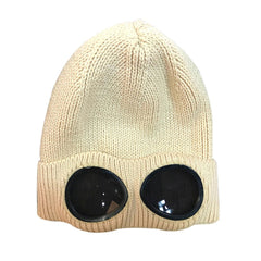 Winter Knitted Skull HatThickened Warm Stretchy Beanie Ski Cap,Removable Glasses Plush Lining Double-use,for Men Women Outdoor Activities