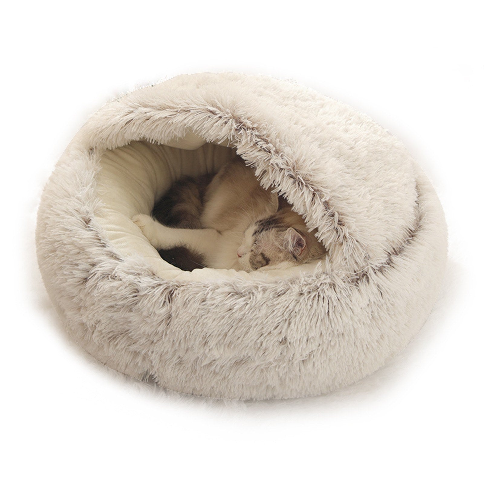 2-in-1 Round Plush Pet Cat Dog Sofa BedWinter Warm Pet Cat Small Dog Sleeping Nest Cute Fluffy Soft Nest Non Slip Bottom Bed