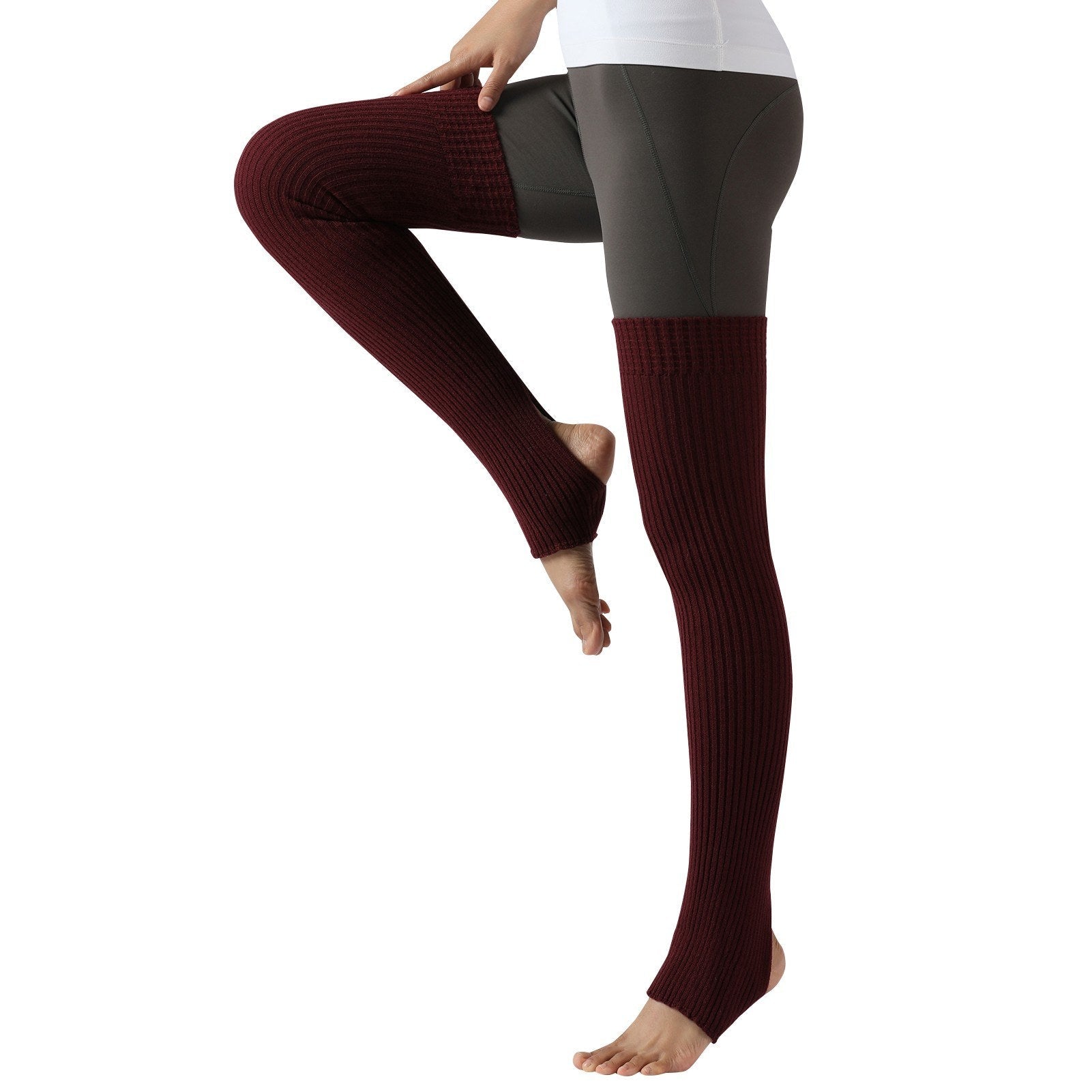 Women Yoga Stockings Open Heel Ribbed Knit Thigh High Leg Warmers for Ballet Dancing Lounging