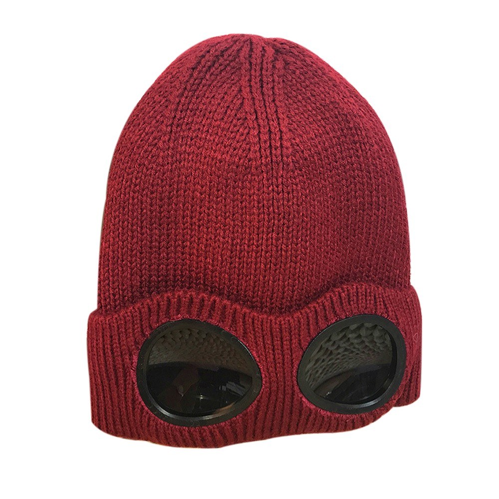 Winter Knitted Skull HatThickened Warm Stretchy Beanie Ski Cap,Removable Glasses Plush Lining Double-use,for Men Women Outdoor Activities