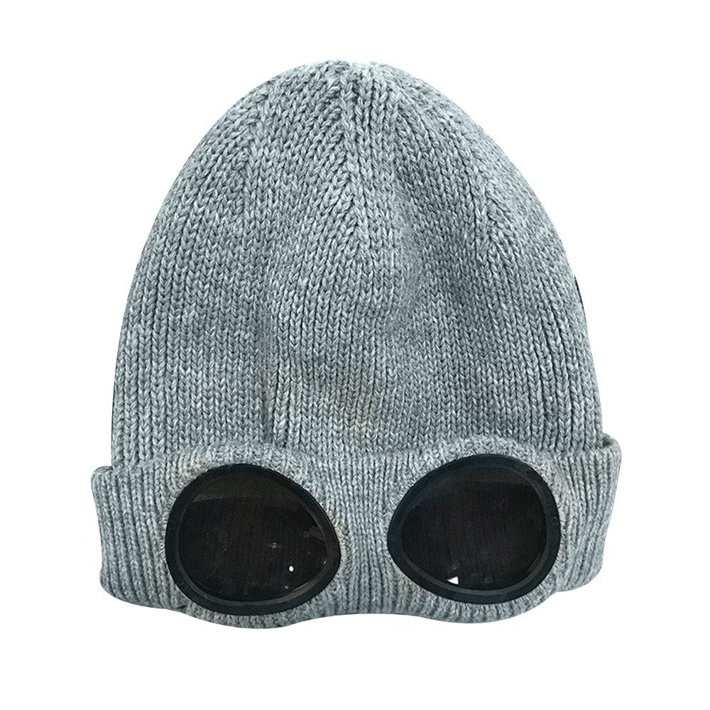 Winter Knitted Skull HatThickened Warm Stretchy Beanie Ski Cap,Removable Glasses Plush Lining Double-use,for Men Women Outdoor Activities