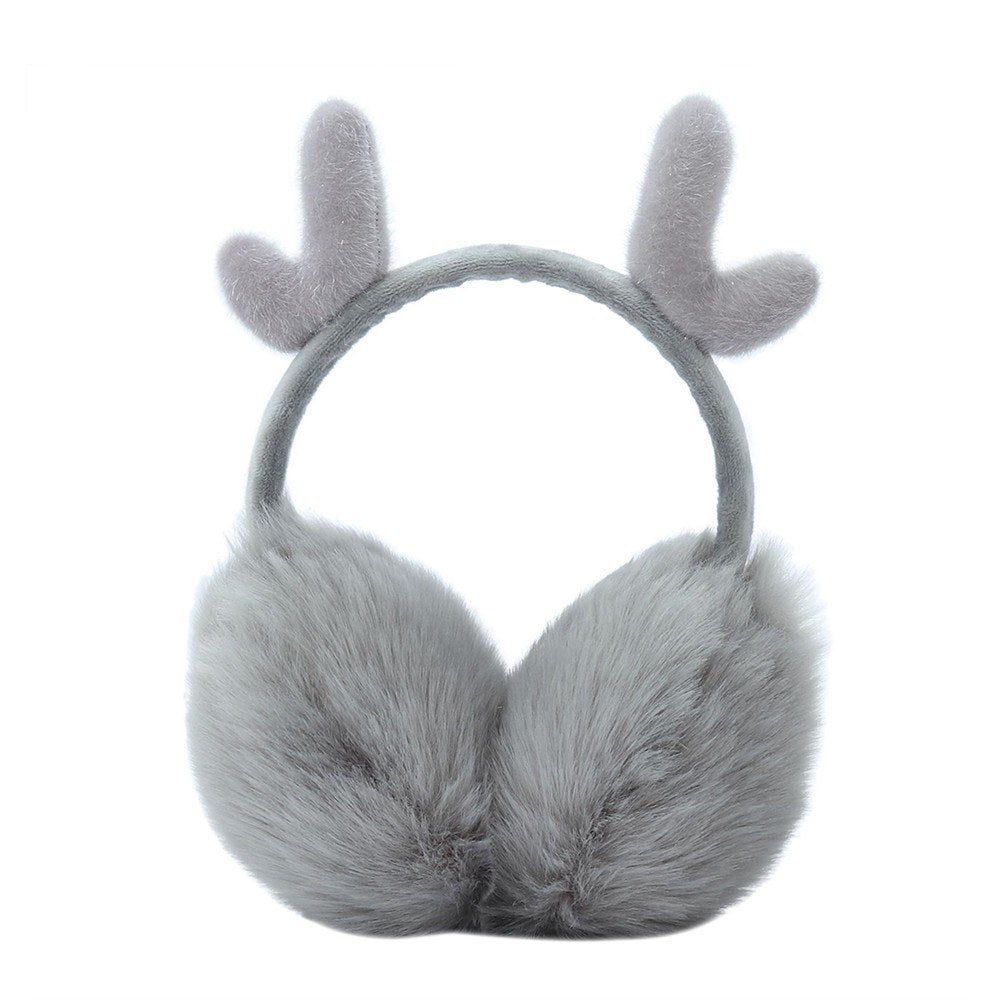 Cute Fashion Antlers Earmuffs Outdoor Winter WarmSoft Plush Earwarmer Adjustable Headband Ears Muff for Women Girls