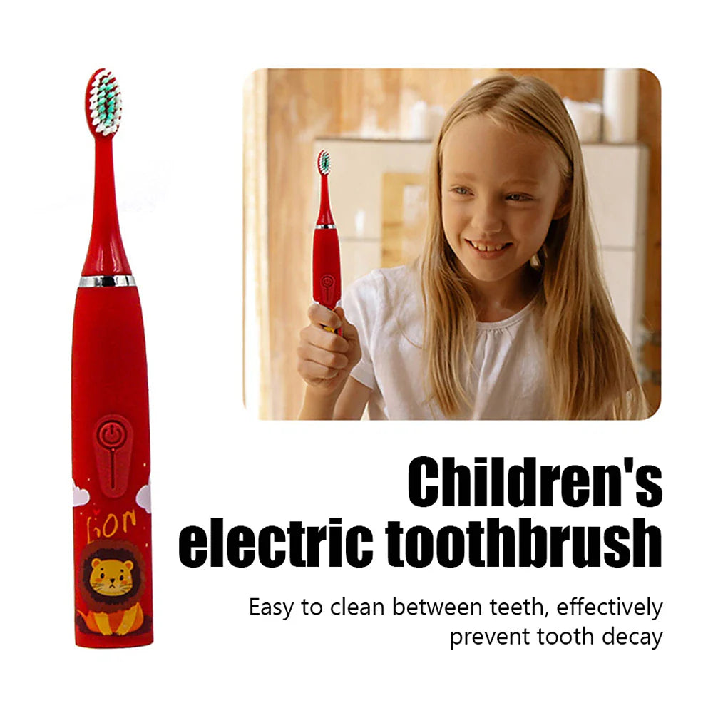 Kids Cartoon Sonic Electric Toothbrush Set with Replacement Heads - Portable Dental Cleaning Device