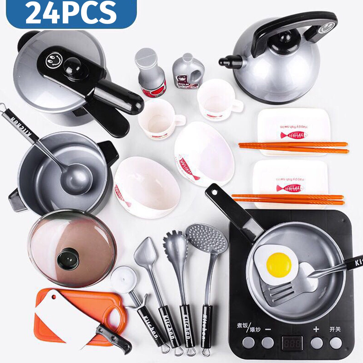 24/36Pcs Simulation Kitchen Cooking Pretend Play Set Educational Toy with Sound Light Effect for Kids Gift