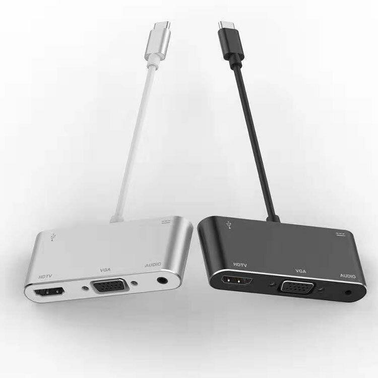 5 In 1 HUB Adapter Type C To HDTVVGAUSB 3.0USB-C3.5mm Jack Adapter Converter For Macbook Laptop Air Pro Huawei P30 P40