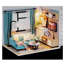 Happiness Time Living Room Corner DIY Doll House With Furniture Music Light Cover Miniature Model Gift Decor