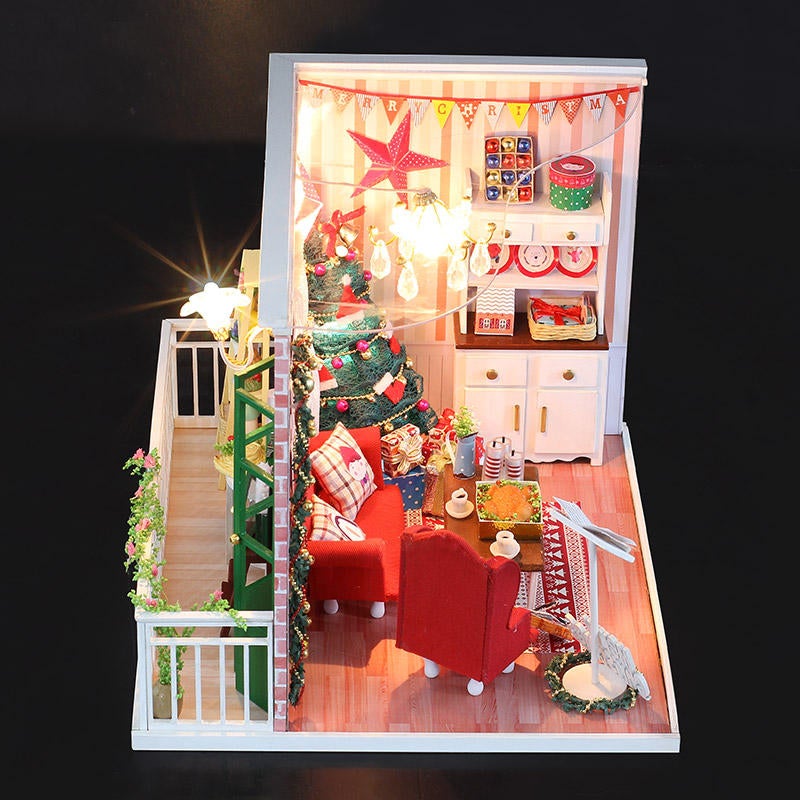 DIY Assembled Doll House Christmas Gift Toy with LED Light