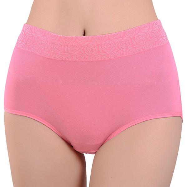 Women Solid Color High Waist Trace less Flower Briefs