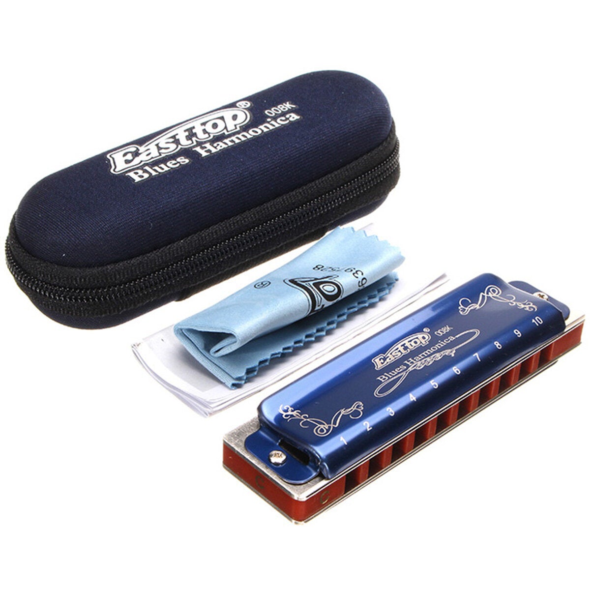 10 Hole Blues Harmonica Tone A B C D E F G Blue Color For Beginner