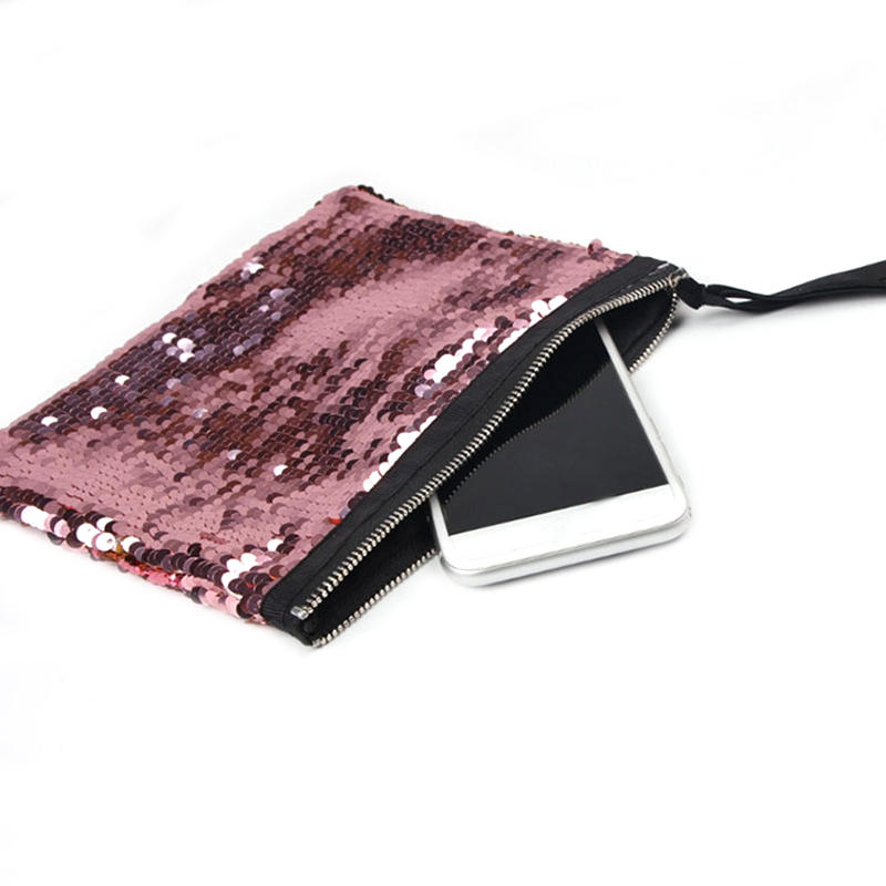 Ladies Double Sequin Clutches Bag Makeup Storage Pack Zipper Square Coin Purses