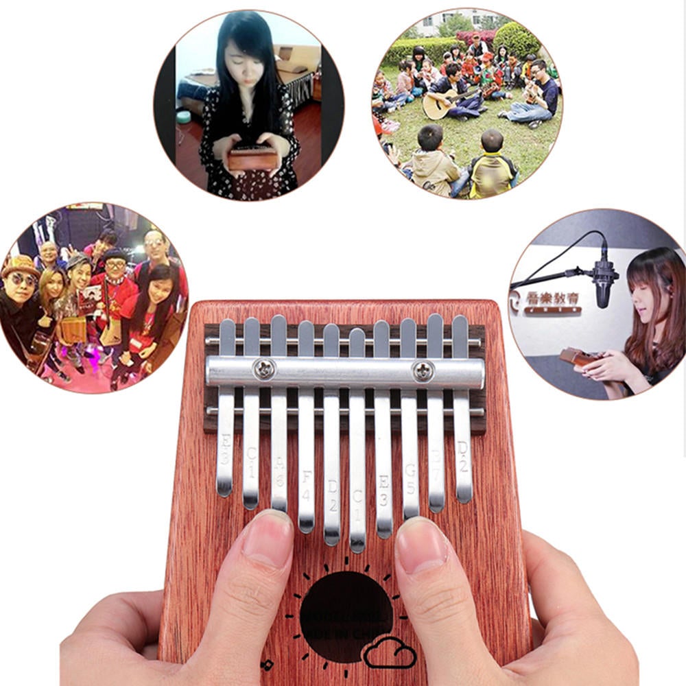 10 Keys Kalimba African Solid Mahogany Wood Thumb Piano Finger Percussion for Gifts