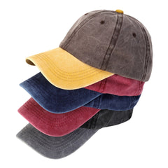 Unisex Washed Cotton Color Matching Baseball Cap Curved Brim Outdoor Breathable Adjustable Sunshade Hat