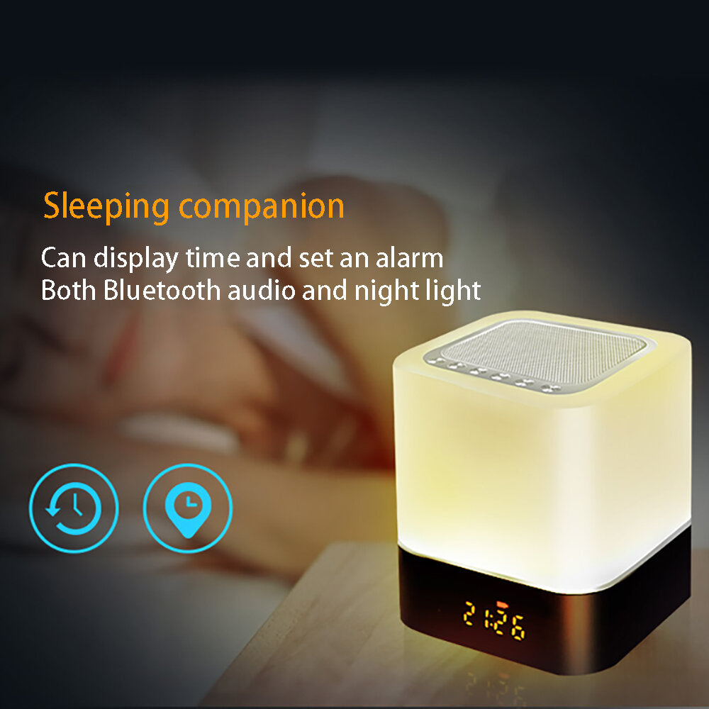 Wireless bluetooth Speaker 5 in 1 HiFi Speaker 7 Color Bedside Lamp Digital Calendar Alarm Clock Touch Control Support TF SD