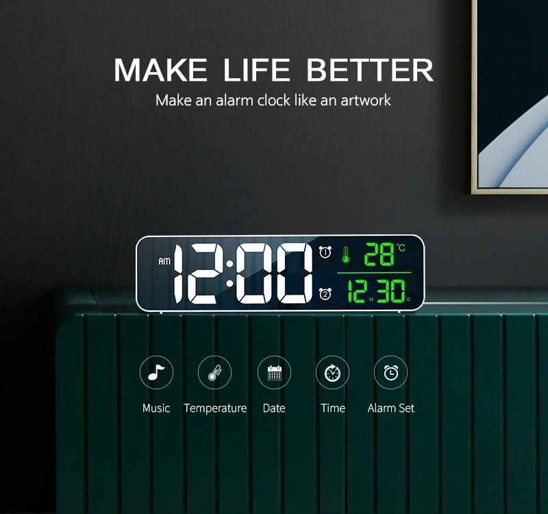 3D Music Dual Alarm Clock With Thermometer and Temperature HD LED Display