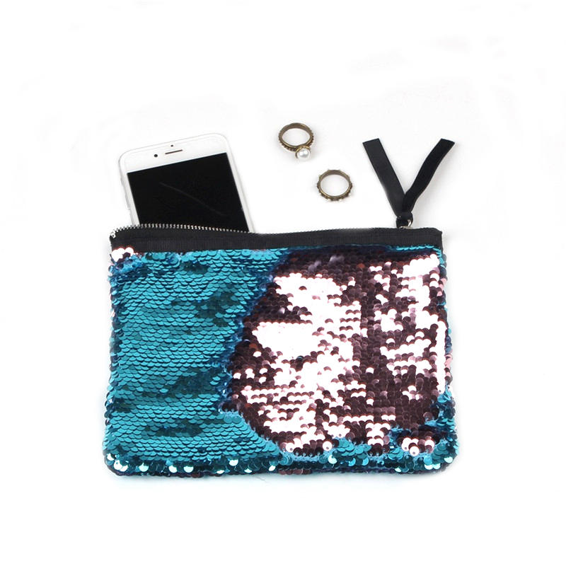 Ladies Double Sequin Clutches Bag Makeup Storage Pack Zipper Square Coin Purses