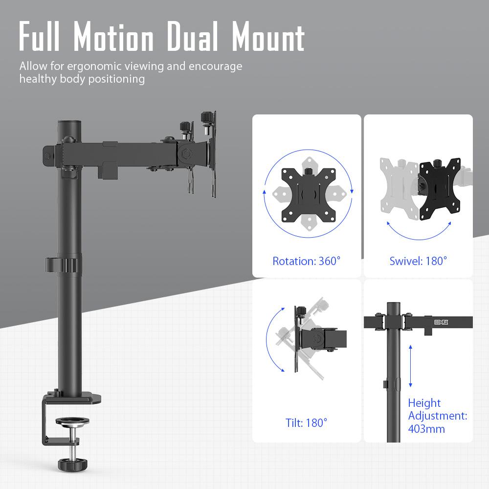 Home Office Dual Monitor Stand Full Motion Mount Height Adjustability for 13"-27"